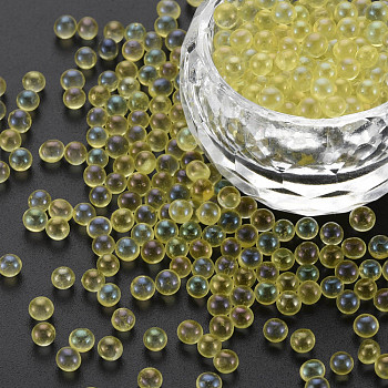 DIY 3D Nail Art Decoration Mini Glass Beads, Tiny Caviar Nail Beads, AB Color Plated, Round, Yellow, 3.5mm, about 450g/bag