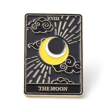 Fashion Tarot Card Enamel Pin, Alloy Enamel Brooch, Golden, The Moon XVIII, 30.5x21x10mm, Pin: 1mm
