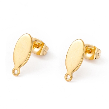 201 Stainless Steel Stud Earring Findings, with 304 Stainless Steel Pins, Horizontal Loops and Ear Nuts, Oval, Real 24K Gold Plated, 12.5x5.5mm, Hole: 1mm, Pin: 0.8mm