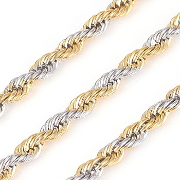 304 Stainless Steel Rope Chains, with Spool, Unwelded, Golden & Stainless Steel Color, 4mm, about 32.8 Feet(10m)/roll