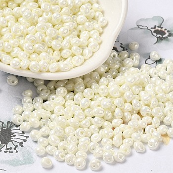 6/0 Glass Seed Beads, Opaque Colours Luster, Teardrop, Beige, 4.5~5x4x3~3.5mm, Hole: 0.9mm, about 5625Pcs/Pound