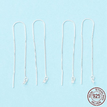 925 Sterling Silver Ear Thread with Peg Bails, U-shape Link with Long Chain Stud Earring Findings, for Half Drilled Beads, Silver, 87.5mm, Pin: 0.7mm and 0.6mm(for half drilled beads)
