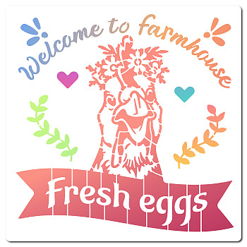 Farm Fresh Eggs PET Plastic Hollow Out Drawing Painting Stencils Templates, Square, Hen Pattern, 300x300mm