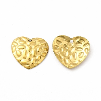 Ion Plating(IP) 304 Stainless Steel Pendants, Textured, Heart Charm, Real 18K Gold Plated, 14.5x16x2.5mm, Hole: 1.2mm