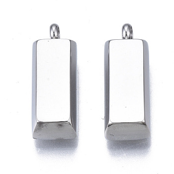 201 Stainless Steel Pendants, Cuboid, Stainless Steel Color, 19x6.5x4.5mm, Hole: 2mm