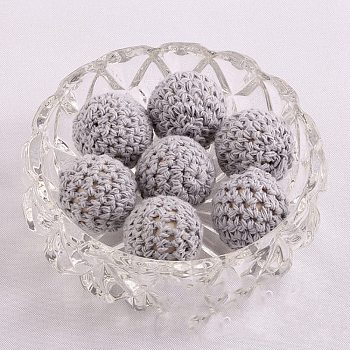 Handmade Woolen Macrame Wooden Pom Pom Ball Beads, for Baby Teether Jewelry Beads DIY Necklace Bracelet, Light Grey, 16mm