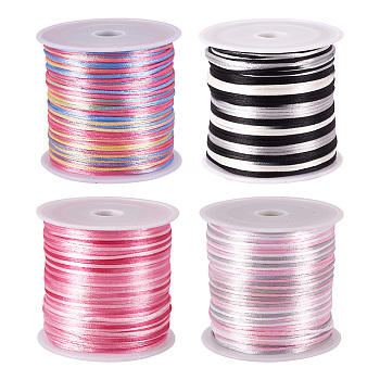 Pandahall 4 Rolls 4 Colors Segment Dyed Nylon Thread Cord, Rattail Satin Cord, for DIY Jewelry Making, Chinese Knot, Mixed Color, 1mm, about 50 yards/roll, 1 roll/color