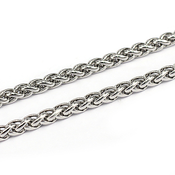 304 Stainless Steel Wheat Chains, Foxtail Chain, Unwelded, Stainless Steel Color, 6x4x1mm