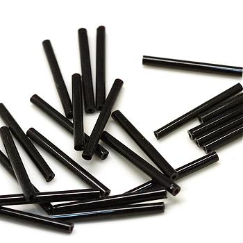 Opaque Glass Bugle Beads, Black, 18x2.5mm, Hole: 0.5mm, about 2500pcs/bag