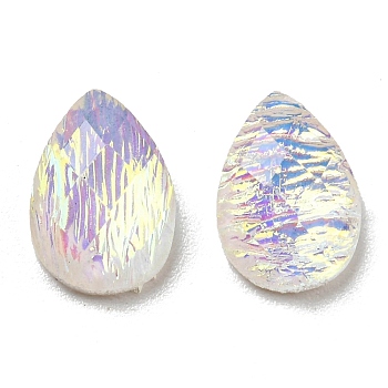 Transparent Epoxy Resin Cabochons, Faceted, Teardrop, Colorful, 9.5x6.5x3mm