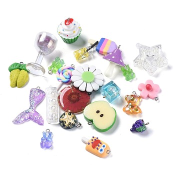 Resin & Polymer Clay Pendants, Mixed Shapes, Mix Style, Mixed Color, 19.5~42x10~34.5x4~24.5mm, Hole: 1.5~2.5mm and 3~4x3.8mm, about 99pcs/300g