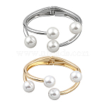 2Pcs 2 Colors Alloy Cuff Bangles, Resin Pearl Beads Hinged Bnagle for Women, Platinum & Golden, Inner Diameter: 2-1/4x1-7/8 inch(5.85x4.75cm), 1pc/color(BJEW-GO0001-06)