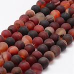 Frosted Natural Agate Beads Strands, Round, Dyed & Heated, Orange Red, 6mm, Hole: 0.8mm, about 62pcs/strand, 35.5cm(G-F365-6mm-01)