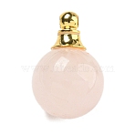 Natural Rose Quartz Perfume Bottle Pendants, with 304 Stainless Steel Findings, Round, 25x16mm, Hole: 2mm(G-K338-22G-02)