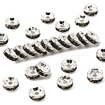 Brass Rhinestone Spacer Beads, Grade A, Gray, Silver Color Plated, Nickel Free, Size: about 6mm in diameter, 3mm thick, hole: 1mm(X-RSB036NF-03)