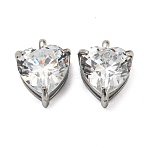 304 Stainless Steel Charms Micro Pave Cubic Zirconia, Heart, Stainless Steel Color, 11x8.5x5.5mm, Hole: 2mm(STAS-L022-089P)