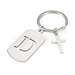 1Pc Stainless Steel Keychains, with Split Key Rings, Rectangle, Stainless Steel Color, Letter D, 72mm(KEYC-TADJ0001-08D)