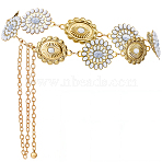 1Pc Alloy Oval with Flower Link Chain Waist Belly Chains for Women, with Iron and Synthetic Turquoise, White, Antique Golden, 695mm(AJEW-GF0013-42)