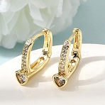 Brass Micro Pave Clear Cubic Zirconia Huggie Hoop Earrings, Square with Heart, Real 16K Gold Plated, 15x15.5x5mm(EJEW-G473-08G)