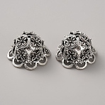Tibetan Style Alloy Bead Caps, Hollow Flower, Antique Silver, 26.5x16mm, Hole: 2.2mm(TIBE-WH0005-027AS)