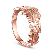 SHEGRACE Adjustable 925 Sterling Silver Finger Ring, Leaves, Size 8, Rose Gold, 18mm(JR119C)