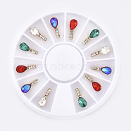 Alloy Cabochons, with Rhinestone, Nail Art Decoration Accessories, teardrop, Golden, Mixed Color, 10.5x4x4mm(MRMJ-S016-001F)