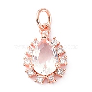 Brass Cubic Zirconia Charms, with Jump Ring, Long-Lasting Plated, Lead Free & Cadmium Free, Teardrop, Real Rose Gold Plated, 13.8x9.5x4.5mm(ZIRC-C022-10RG)