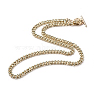 Brass Curb Chain Necklaces, with Enamel and 304 Stainless Steel Toggle Clasps, Real 18K Gold Plated, Light Sky Blue, 17.91~18.11 inch(45.5~46cm)(NJEW-JN03097-01)