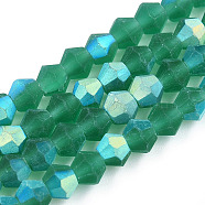 Imitate Austrian Crystal Bicone Frosted Glass Beads Strands, Grade AA, Faceted, Sea Green, 4x4mm, Hole: 1mm, about 87~89pcs/strand, 13.19~13.39 inch(33.5~34cm)(GLAA-F029-TM4mm-A10)