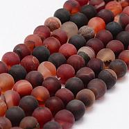 Frosted Natural Agate Beads Strands, Round, Dyed & Heated, Orange Red, 6mm, Hole: 0.8mm, about 65pcs/strand, 15.1 inch(G-F365-6mm-01)