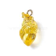 Transparent Resin Pendants, Anatomical Heart Charms, with Golden Plated Iron Loops, Yellow, 20.5~21.5x11.5x11mm, Hole: 2mm(RESI-E028-01G-07)