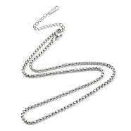 304 Stainless Steel Box Chain Necklace for Men Women, Stainless Steel Color, 18.70~18.82 inch(47.5~47.8cm)(NJEW-A008-05P)