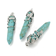 Synthetic Turquoise Pointed Pendants, with Brass Findings, Bullet, Platinum, 57~60x16mm, Hole: 8x5mm(G-O164-02-P03)
