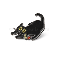 Alloy Brooches, Enamel Pins, for Backpack Cloth, Cat with Rose, Black, 26x30x1.5mm(JEWB-D014-09B-01)