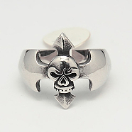Unique Retro Men's Halloween Jewelry 304 Stainless Steel Skull Rings, Antique Silver, 17~23mm(RJEW-F006-315)