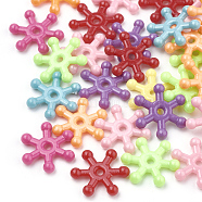 Opaque Acrylic Beads, Snowflake, Mixed Color, 15.5x14x3mm, Hole: 2mm, about 2700pcs/500g(MACR-S296-03)