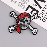 Skull Pirate Computerized Embroidery Style Cloth Iron on/Sew on Patches, Appliques, Badges, for Clothes, Dress, Hat, Jeans, DIY Decorations, for Halloween, White, 73x96mm(SKUL-PW0002-112F)
