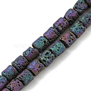 Electroplated Natural Lava Rock Beads Strands, Column, Rainbow Plated, 4~4.5x4.5~5mm, Hole: 0.9mm, about 78pcs/strand, 16.14''(41~41.5cm)(G-Z032-J04-12A)