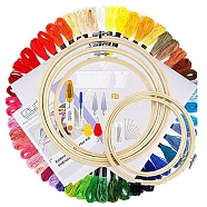 DIY Cross Stitch Counted Kits, including Threads, Bamboo Embroidery Hoop, Aida Cloth, Threader, Scissor, Blunt Needle, Seam Ripper, Thread Winding Board, Thimble, Mixed Color, 124pcs/set(PW-WG60328-02)