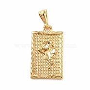 Rack Plating Brass Pendants, Long-Lasting Plated, Lead Free & Cadmium Free, Rectangle with Flower, Real 18K Gold Plated, 29x16x2mm, Hole: 6.4x3mm(KK-E281-14G)