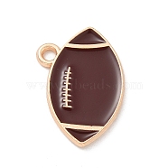 Alloy Enamel Pendants, Light Gold, Cadmium Free & Lead Free, Rugby Charm, Coconut Brown, 15x20x1mm, Hole: 1.8mm(ENAM-A008-34KCG)