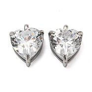 304 Stainless Steel Charms Micro Pave Cubic Zirconia, Heart, Stainless Steel Color, 11x8.5x5.5mm, Hole: 2mm(STAS-L022-089P)