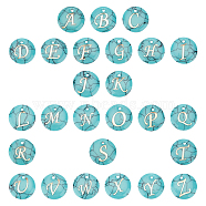 SUNNYCLUE DIY Jewelry Pendants Making Kits, with Synthetic Turquoise Charms, with Plastic Alphabet, Flat Round, 15x2mm, Hole: 1.5mm, 26 letters, 1pc/letter, 26pcs/box(DIY-SC0012-58)