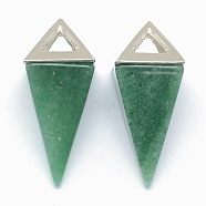Natural Green Aventurine Pendants, with Alloy Findings, Triangle, Platinum, 34x14x14.5mm, Hole: 4x6mm(KK-E757-D-03P)