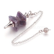 Natural Amethyst Dowsing Pendulums, with Platinum Tone Brass Findings, Trapezoid, 235mm, Hole: 2mm(KK-F756-09J)