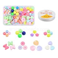 DIY Jewelry Making Kits, Including Round & Flower & Waxberry & Bowknot & Heart & Flat Round Opaque Acrylic Beads, Round Crystal Elastic Stretch Thread, Mixed Color, Beads: 163pcs/set(DIY-YW0003-47)