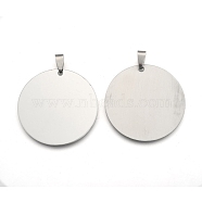 201 Stainless Steel Flat Round Stamping Blank Tag Pendants, with Snap on Bails, Stainless Steel Color, 42x42x1mm, Hole: 3mm(STAS-S030-10)