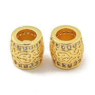 Rack Plating Brass Micro Pave Clear Cubic Zirconia European Beads, Large Hole Beads, Long-Lasting Plated, Lead Free & Cadmium Free, Column, Real 18K Gold Plated, 7.5x7.5mm, Hole: 4.3mm(KK-L215-301G)