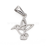 304 Stainless Steel Pendants, Bird, Stainless Steel Color, 20x16.5x1mm, Hole: 3x7.5mm(X-STAS-I136-13P)