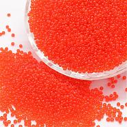 6/0 Glass Seed Beads, Grade A, Round, Transparent Colours, Orange Red, 3.6~4.0mm, Hole: 1.2mm, about 5000pcs/pound(SEED-J013-F6-09B)
